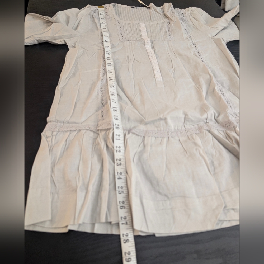 NWT Grey 100% Cotton Lace Trim Blouse 3/4 Sleeve Pin-tuck Shirt  Romantic  6-8 - Picture 13 of 16